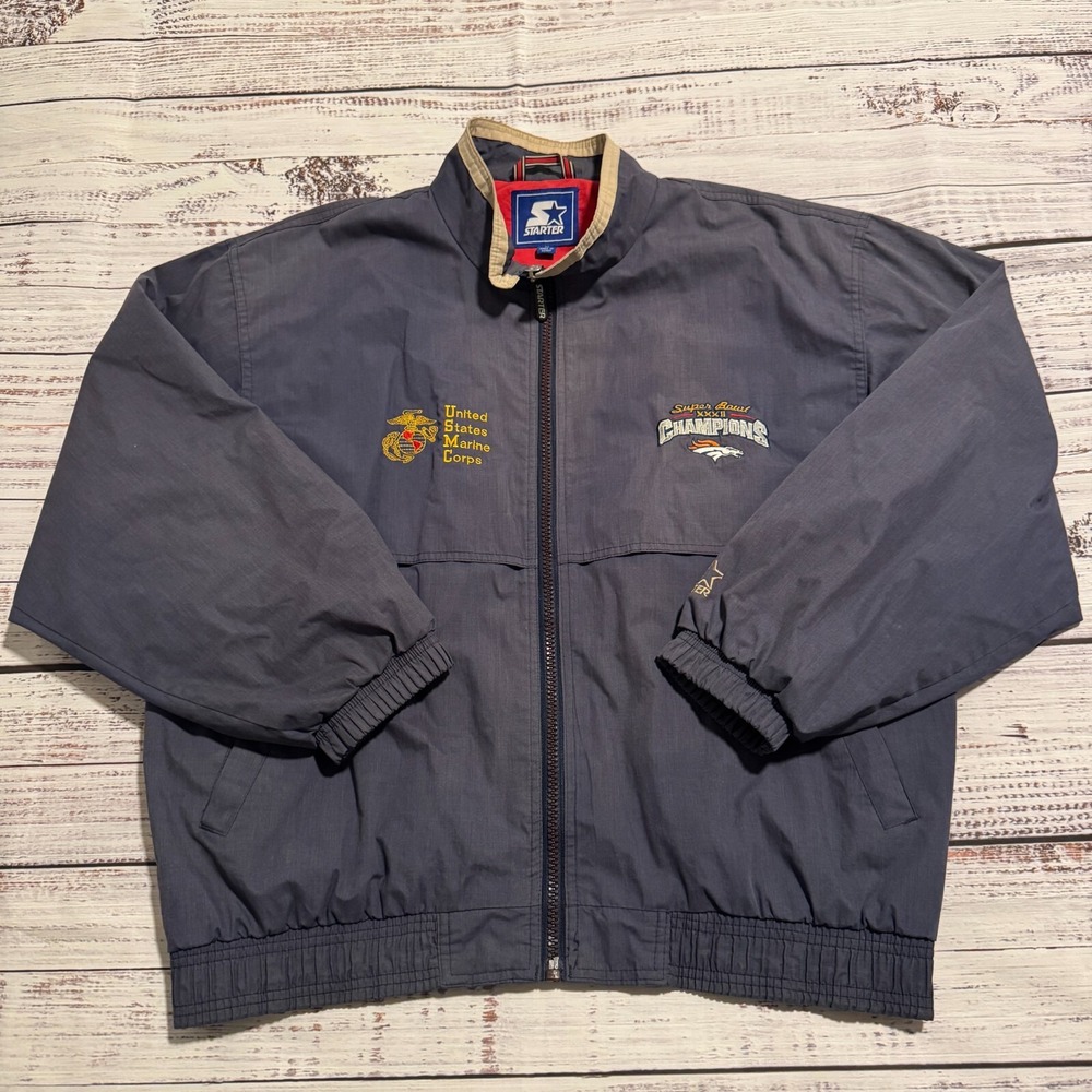 Vintage Starter Denver Broncos 90's Super Bowl Marines Blue Jacket Size Large